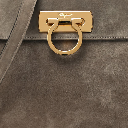 Salvatore Ferragamo Suede Gancini 2-Way Top Handle Bag Taupe 7 of 11