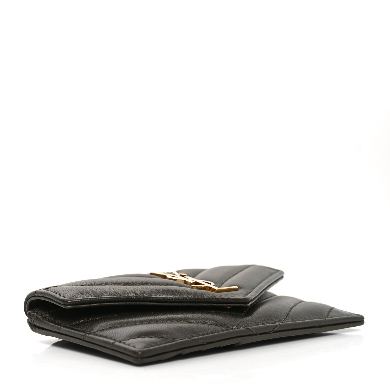 Saint Laurent Calfskin Matelasse Chevron Monogram Fragments Zippered Card Case Light Musk 4 of 8