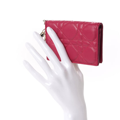 Christian Dior Lambskin Cannage Small Lady Dior Flap Card Holder Fuchsia 2 of 8