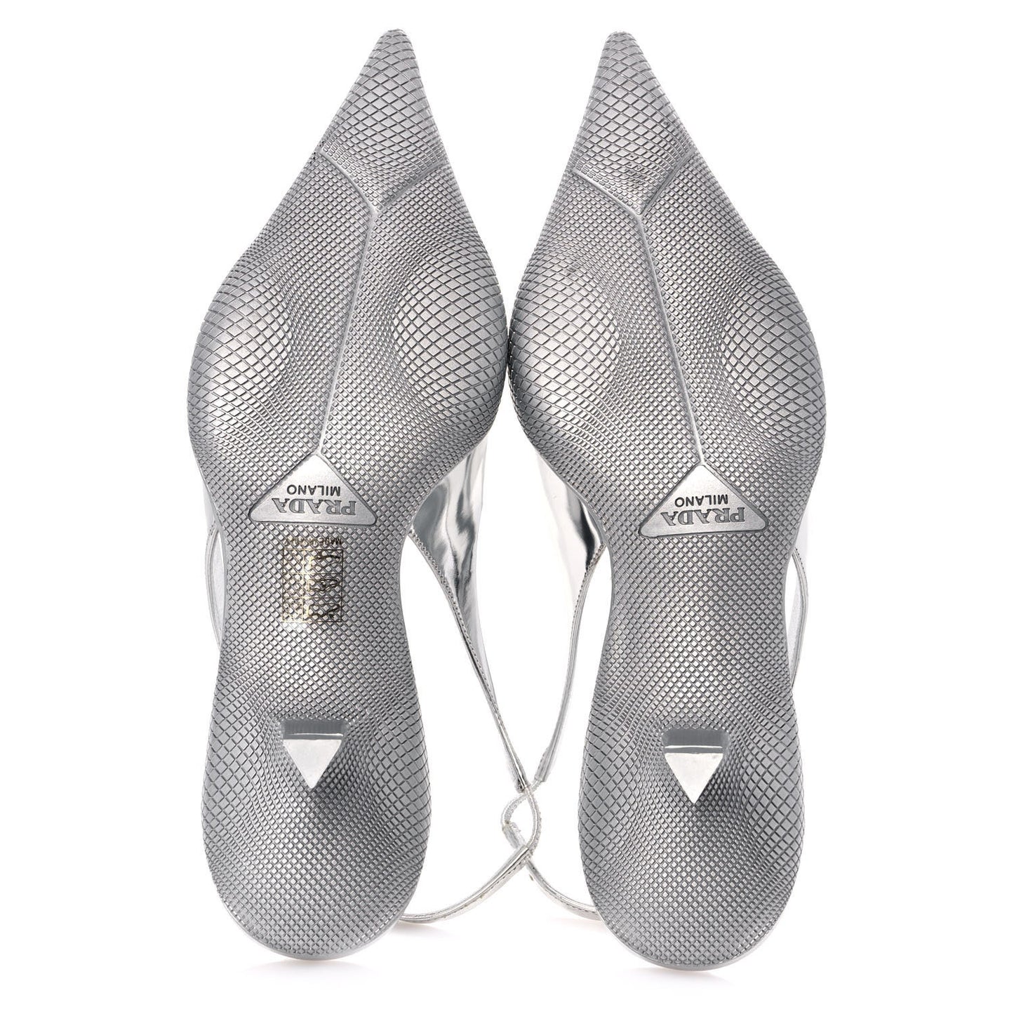 Spazzolato Triangle Logo Pointed Toe 45mm Slingback Pumps 37.5 Argento