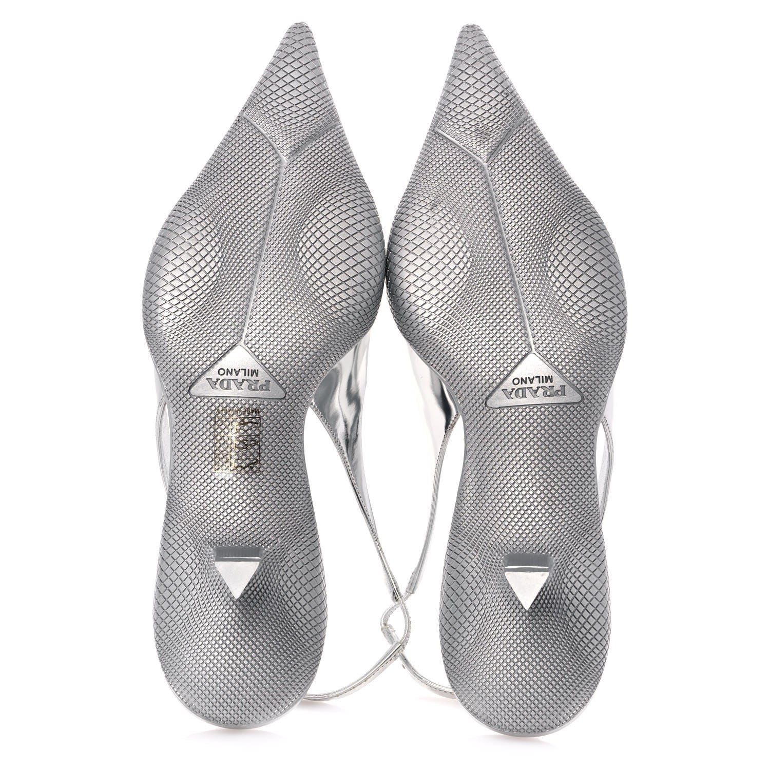 Prada Spazzolato Triangle Logo Pointed Toe 45mm Slingback Pumps 37.5 Argento 5 of 10