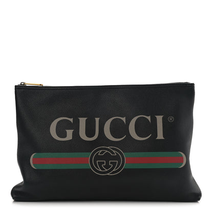 Gucci Pebbled Calfskin Large Logo Portfolio Clutch Black 1 of 8