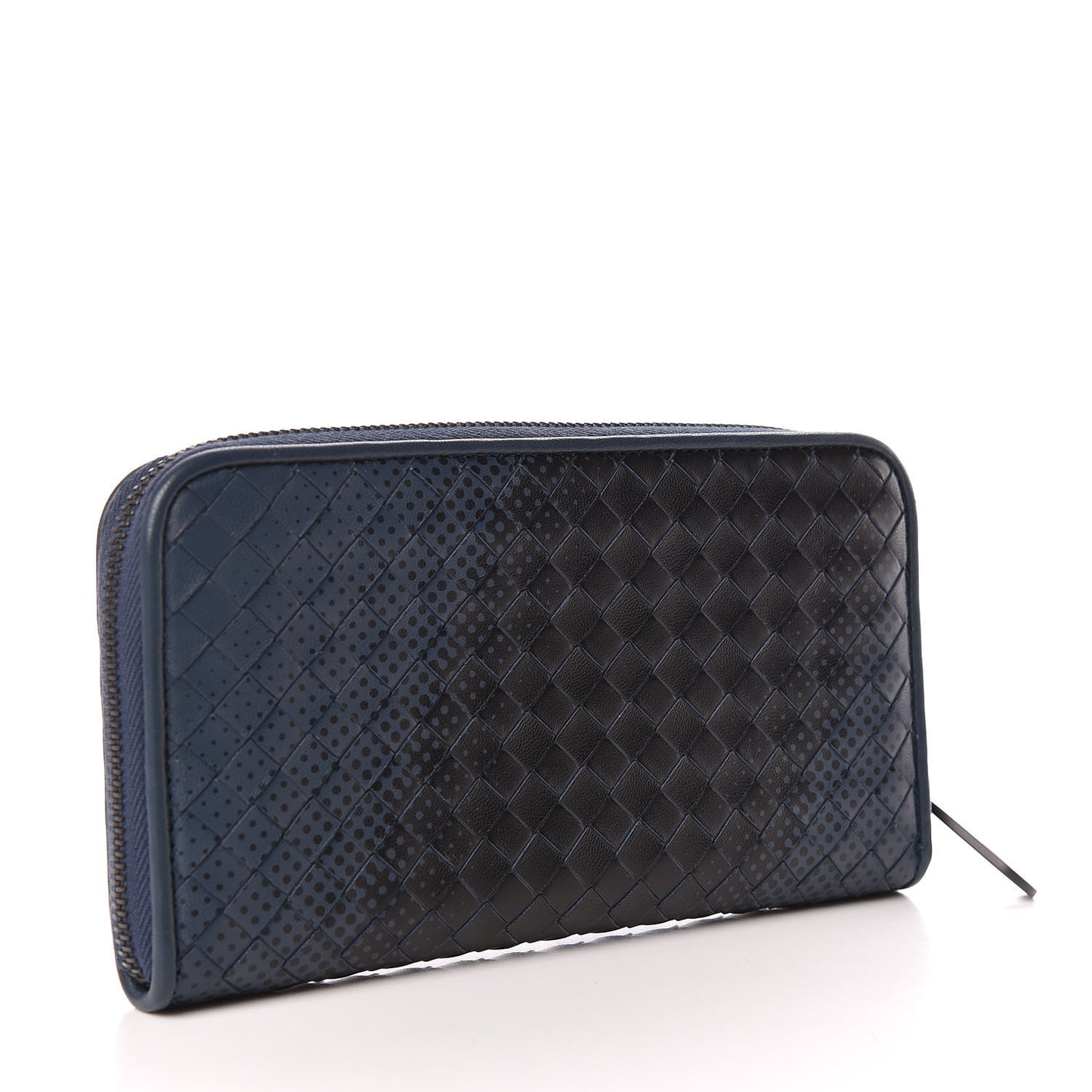 Nappa Intrecciato Gradient Spotted Zip Around Wallet Black Denim
