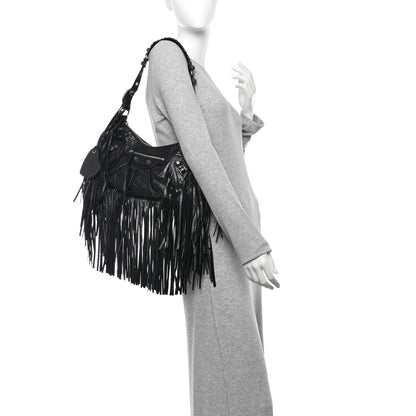 Balenciaga Agneau Arena Small Le Cagole Fringe Shoulder Bag Black 2 of 9