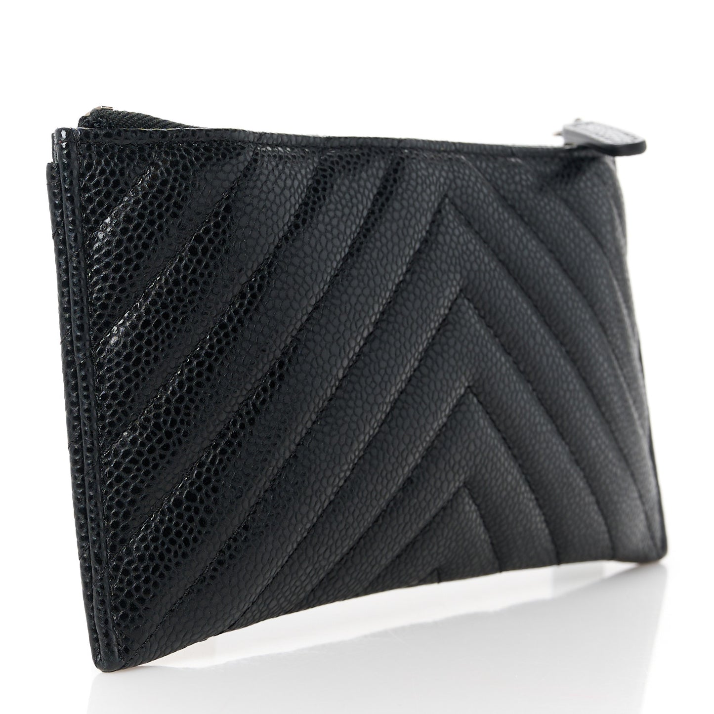Caviar Chevron Quilted Zip Pouch Black