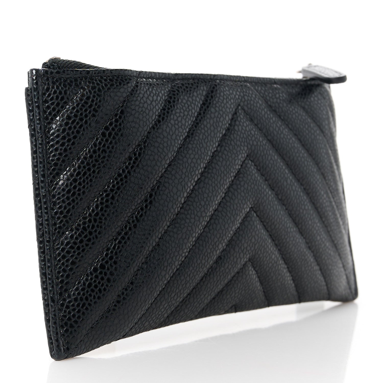 Chanel Caviar Chevron Quilted Zip Pouch Black 3 of 10