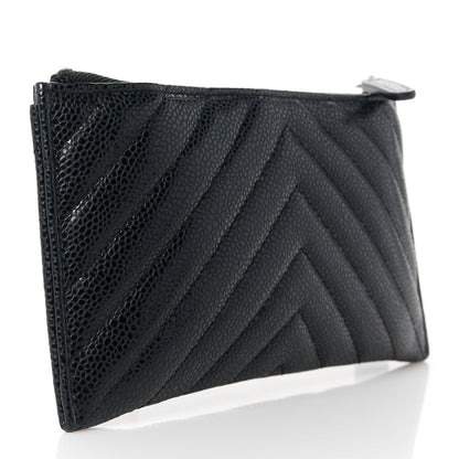 Chanel Caviar Chevron Quilted Zip Pouch Black 3 of 10