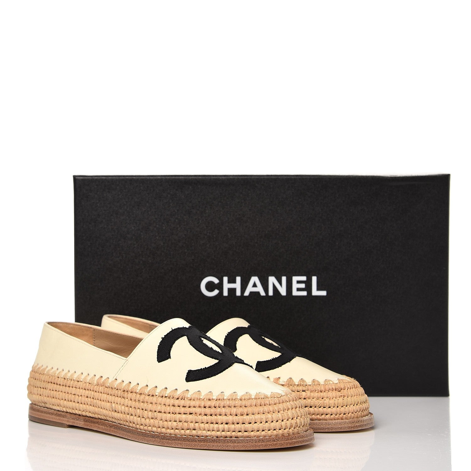 Chanel Lambskin Grosgrain CC Espadrilles 35 Ivory Black 9 of 9
