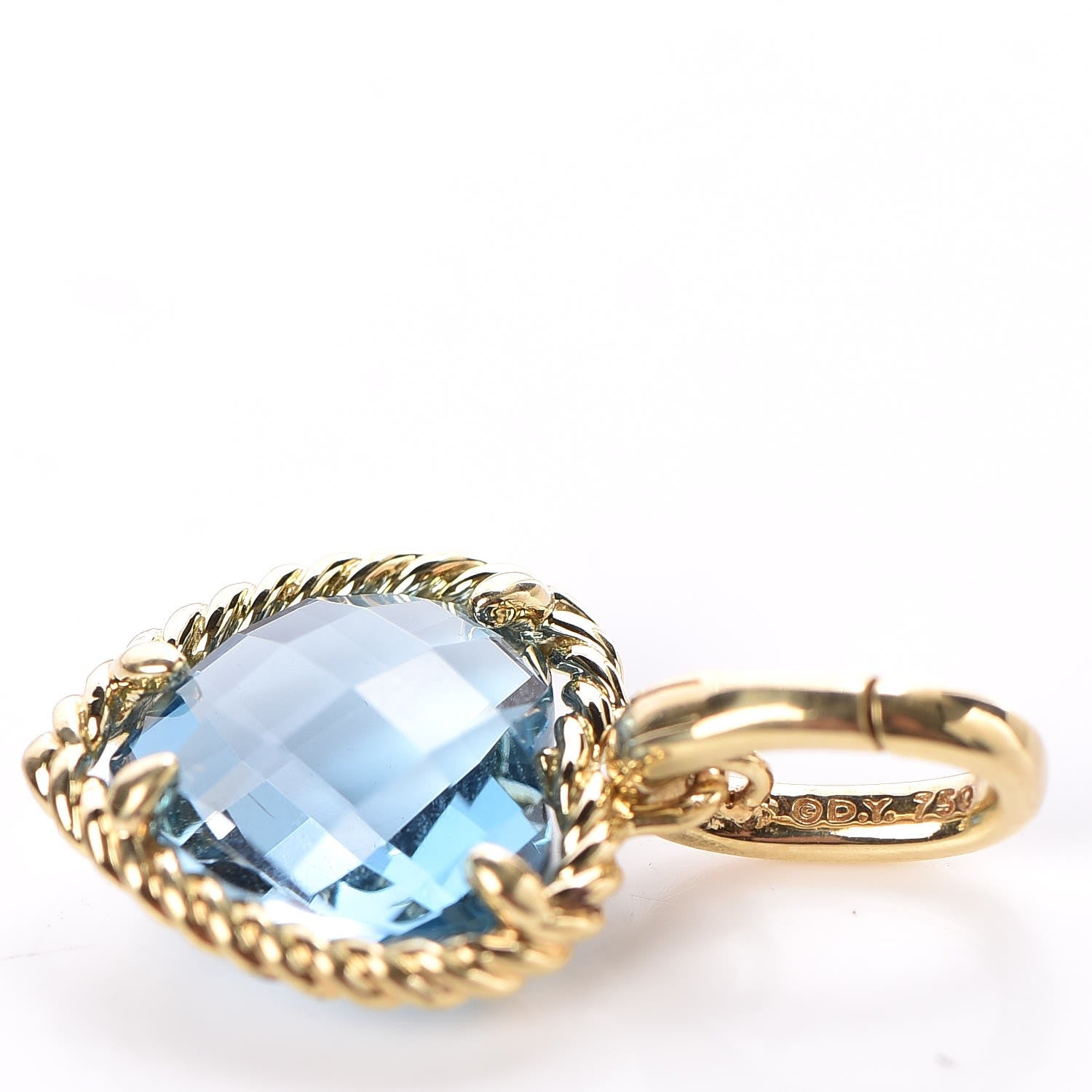 David Yurman 18K Yellow Gold Hampton Blue Topaz Cable Heart Pendant 3 of 3