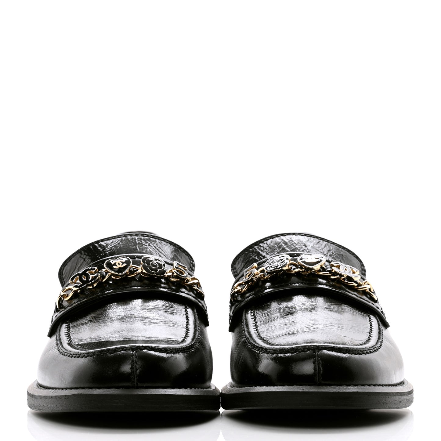 Calfskin Enamel Charms Mocassin Loafers 41 Black