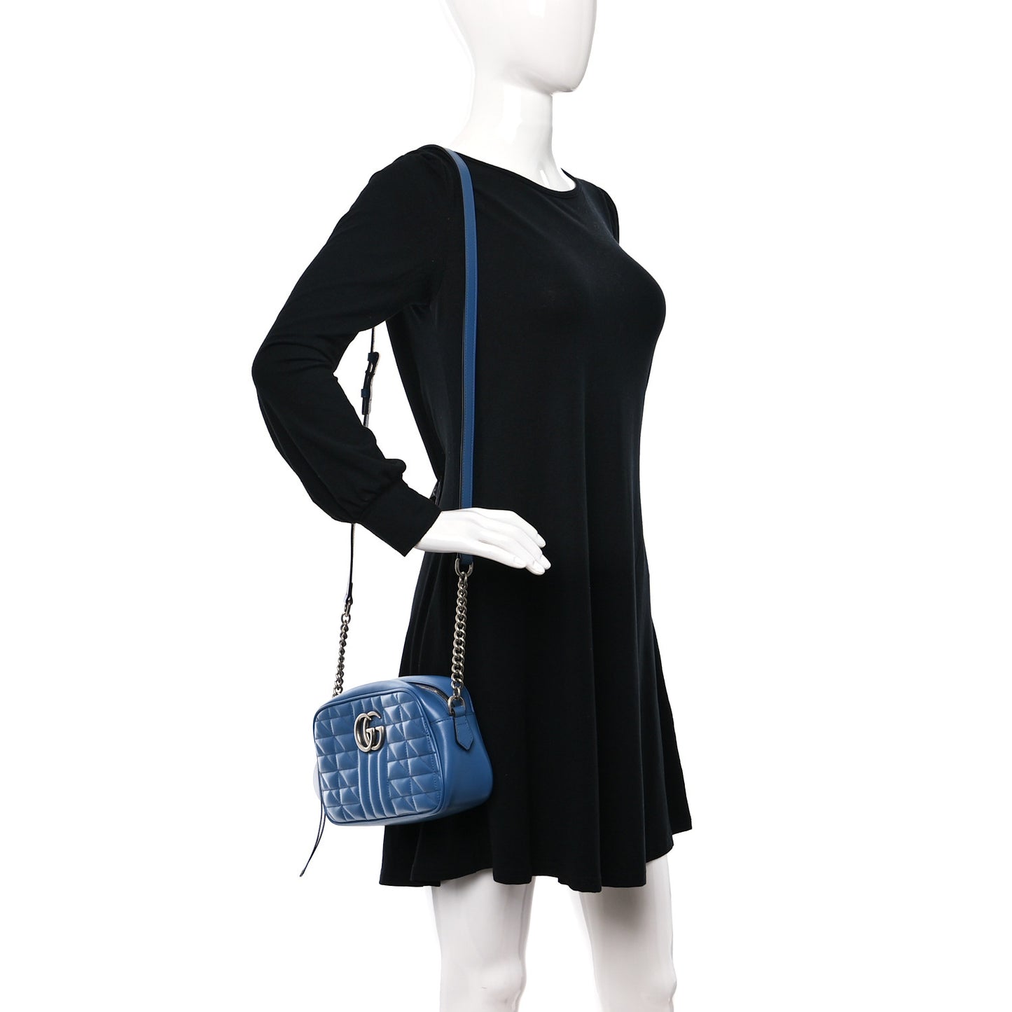 Calfskin Matelasse Aria Small GG Marmont Chain Shoulder Bag Clear Blue