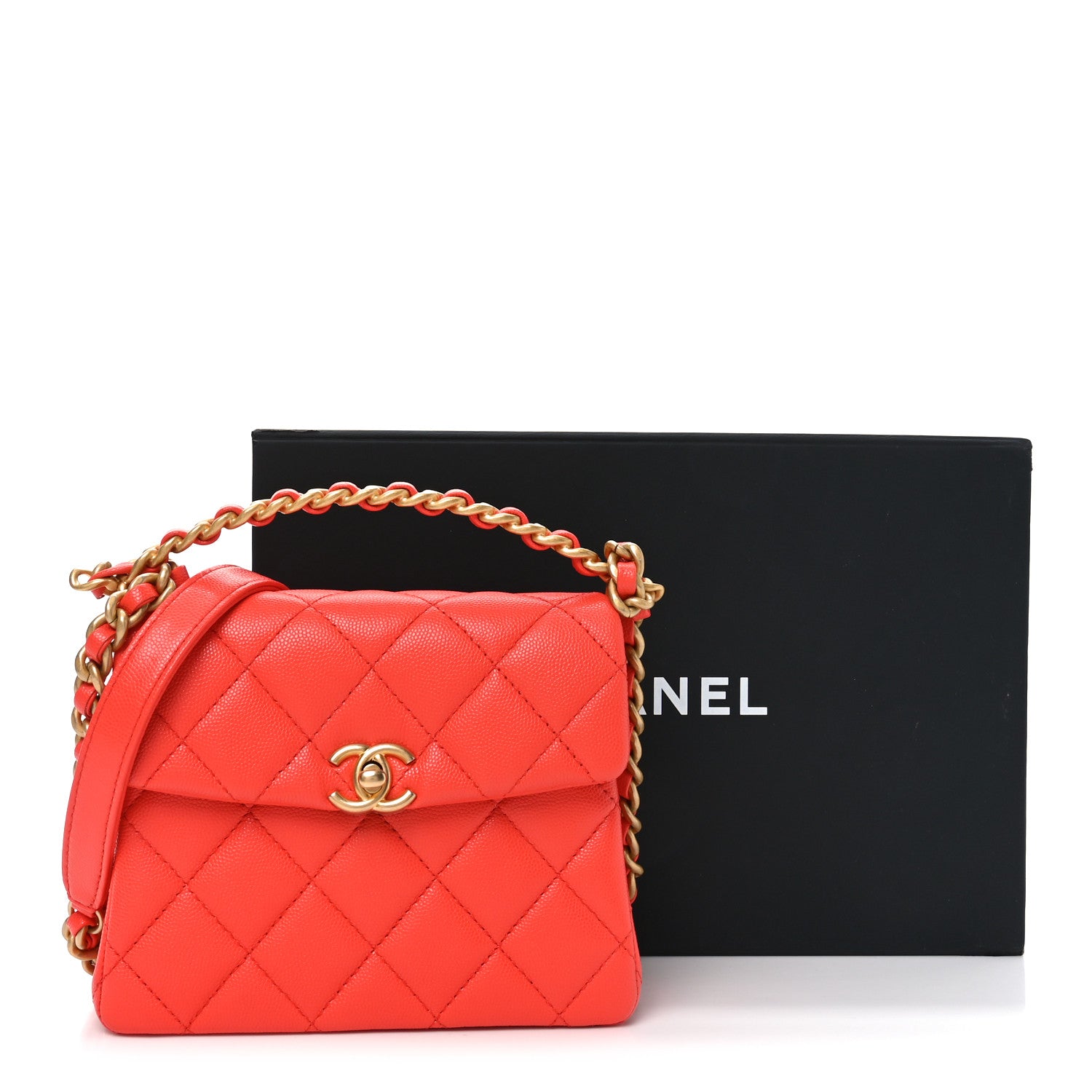 Chanel Caviar Quilted 31 Rue Cambon Mini Top Handle Flap Orange
