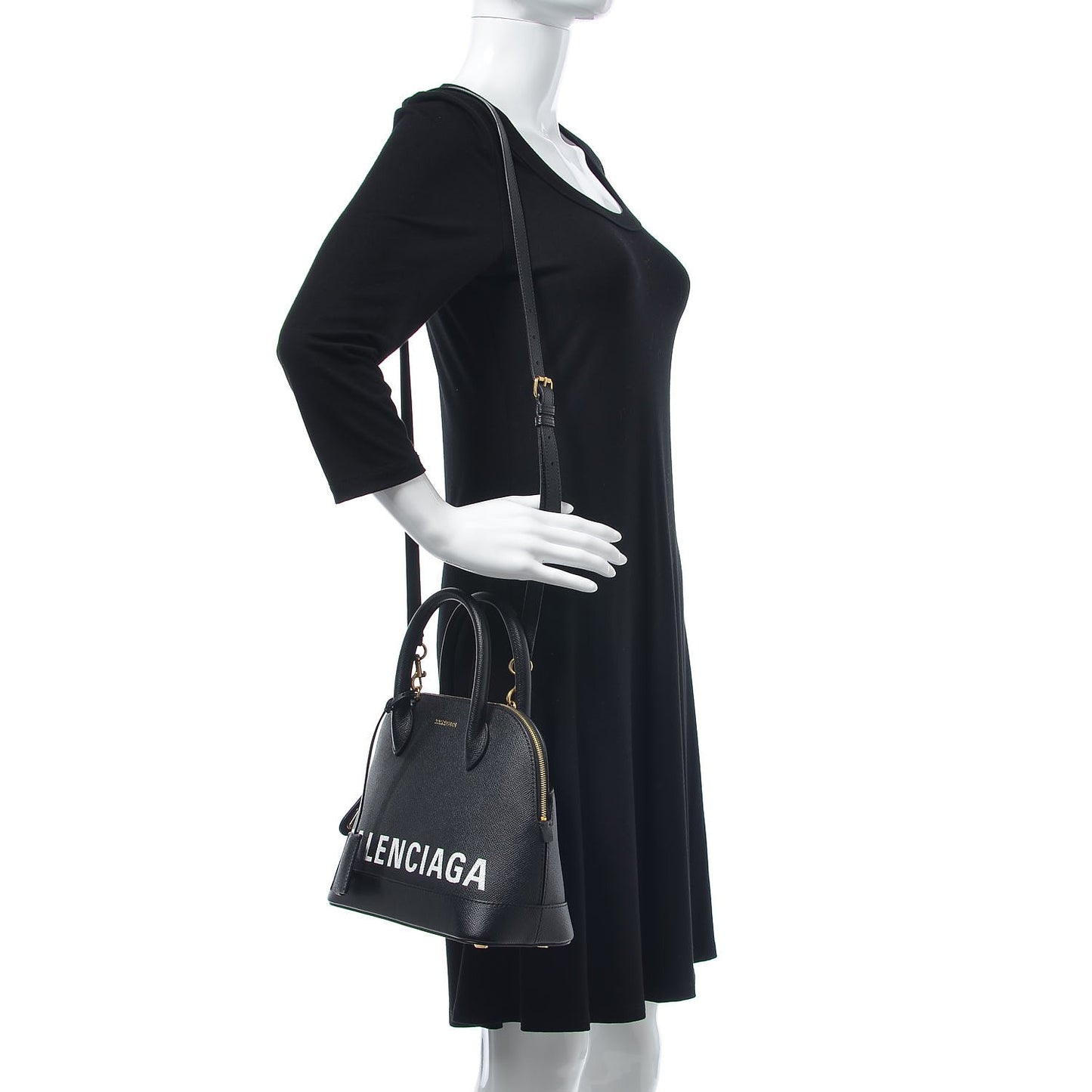 Signature Grained Calfskin Logo S Ville Top Handle Bag Black