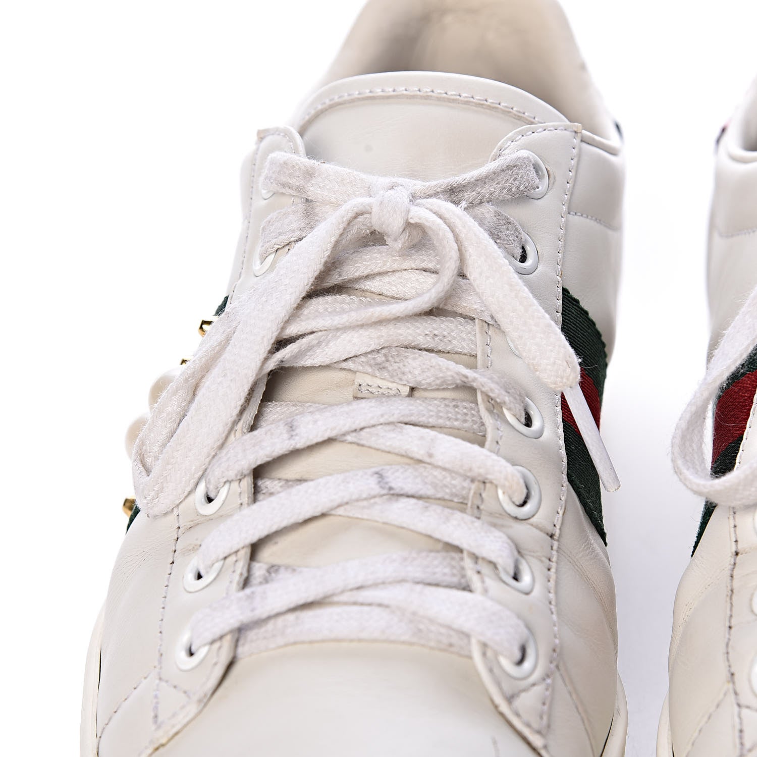 Gucci Calfskin Web Pearl Studded Womens Ace Sneakers 37.5 White 13 of 17