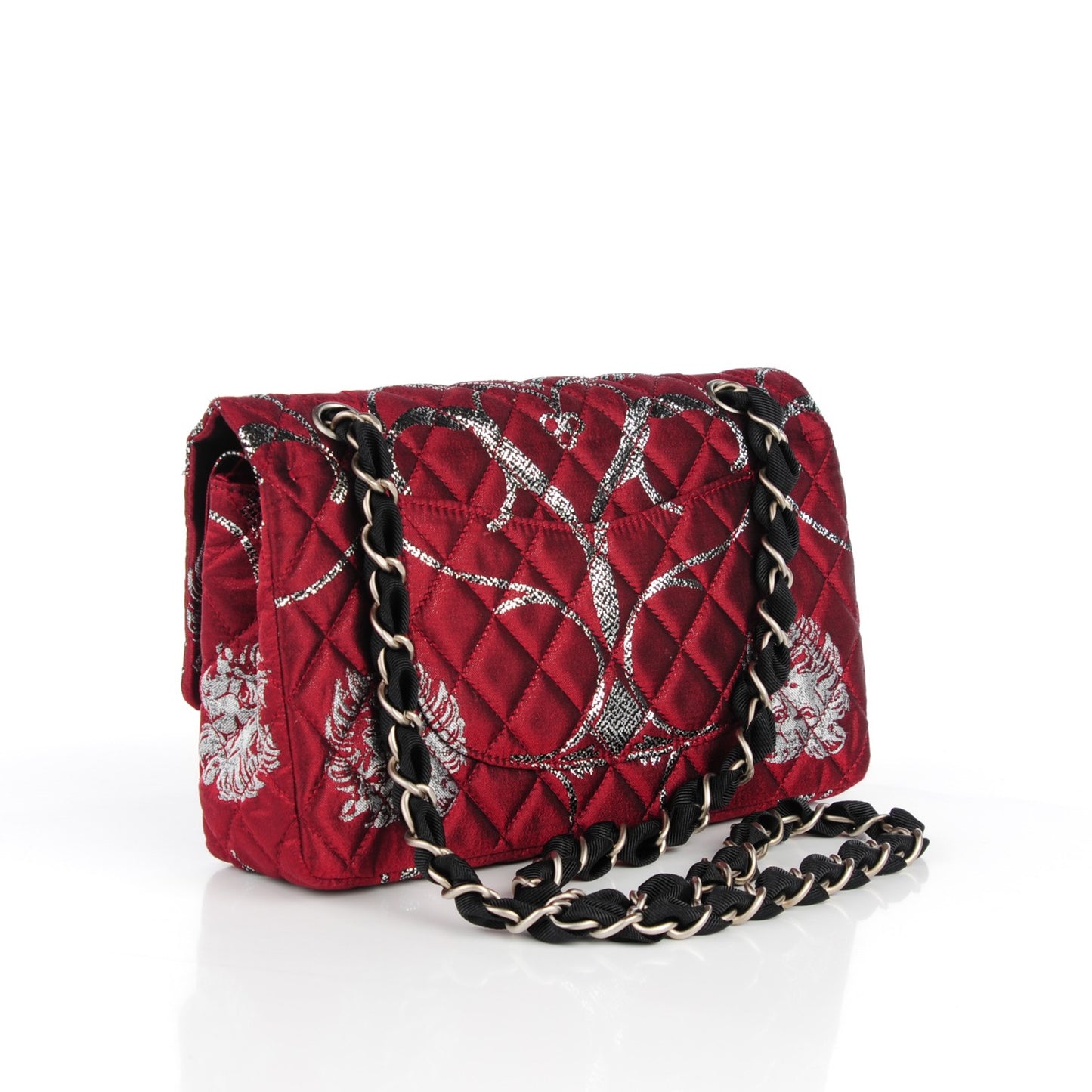 Metallic Brocade Quilted Medium Double Flap Rouge Argent