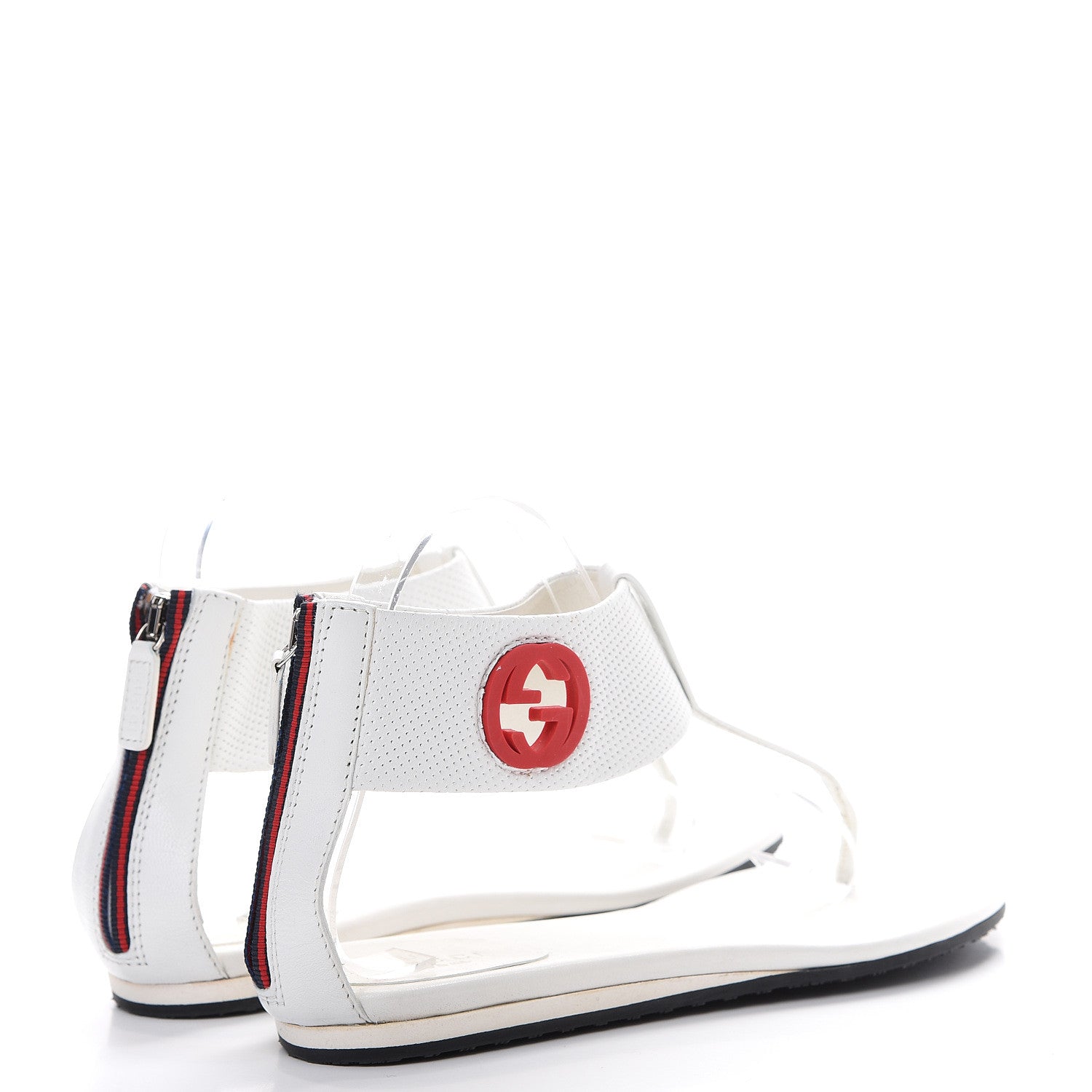 Gucci Calfskin GG Zip Thong Sandals 37 White 4 of 8