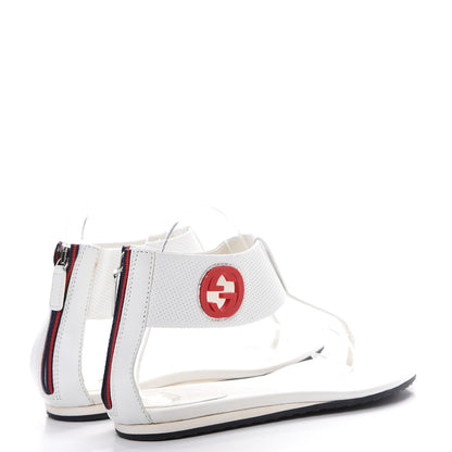 Gucci Calfskin GG Zip Thong Sandals 37 White 4 of 8