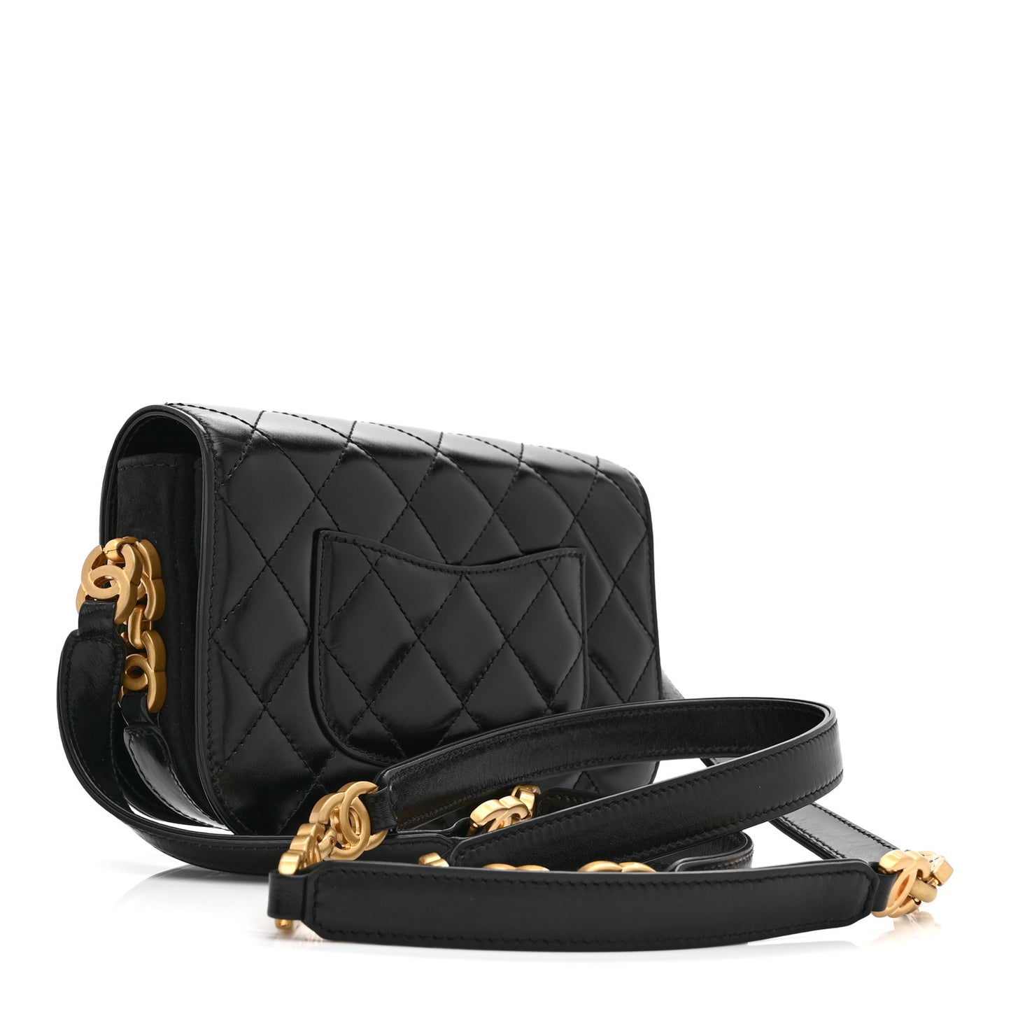Shiny Calfskin Quilted Suede Goatskin Messenger Black