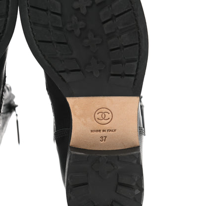 Chanel Calfskin Quilted Lace Up Combat Boots 37 Black 6 of 9