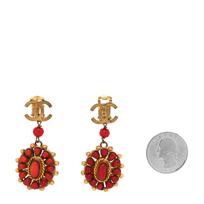 Chanel Gripoix Poured Glass CC Drop Clip On Earrings Red Gold 2 of 4