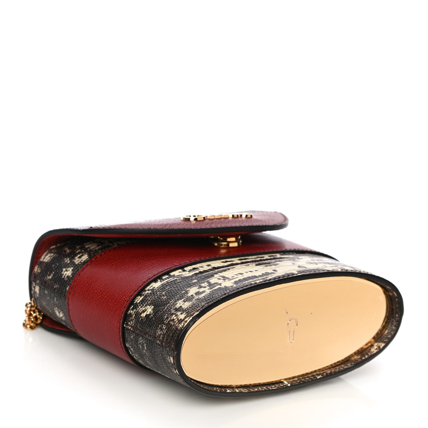 Calfskin Lizard Embossed Small Aby Lock Sepia Brown