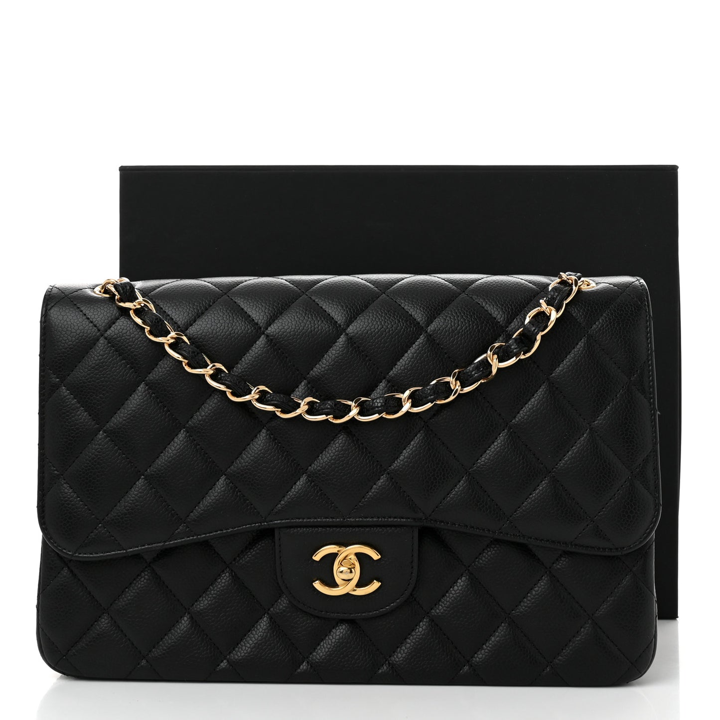 Caviar Quilted Jumbo Double Flap Black