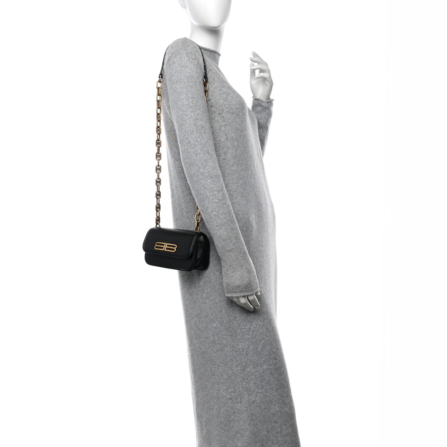 Calfskin Stripe Embossed Gossip Chain Bag XS Black