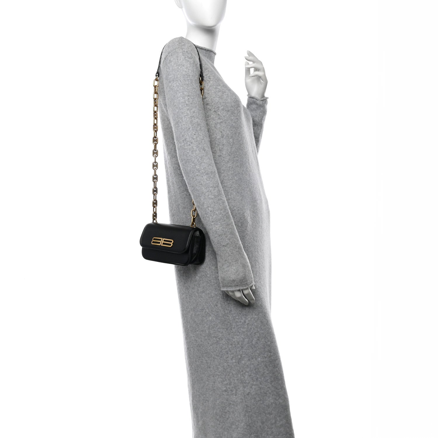 Balenciaga Calfskin Stripe Embossed Gossip Chain Bag XS Black 2 of 10