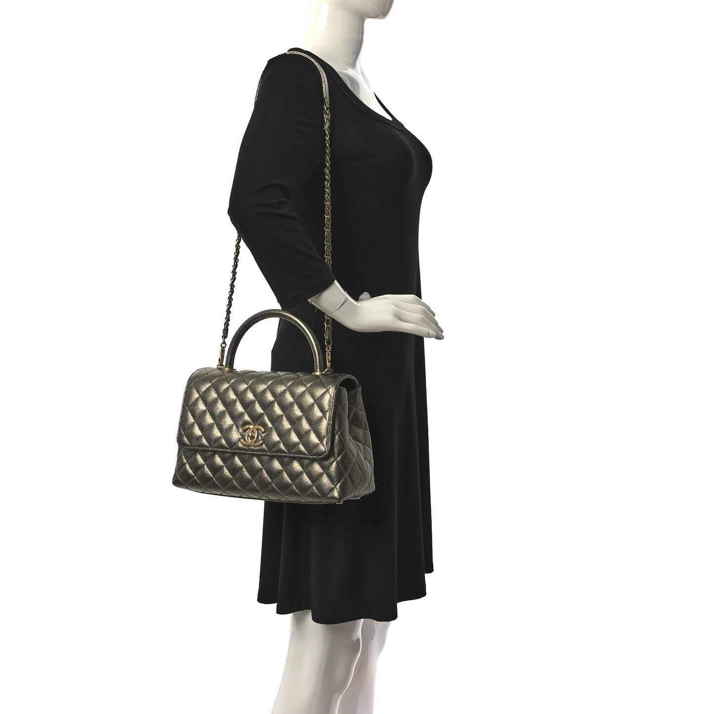 Metallic Caviar Quilted Small Coco Handle Flap Silver