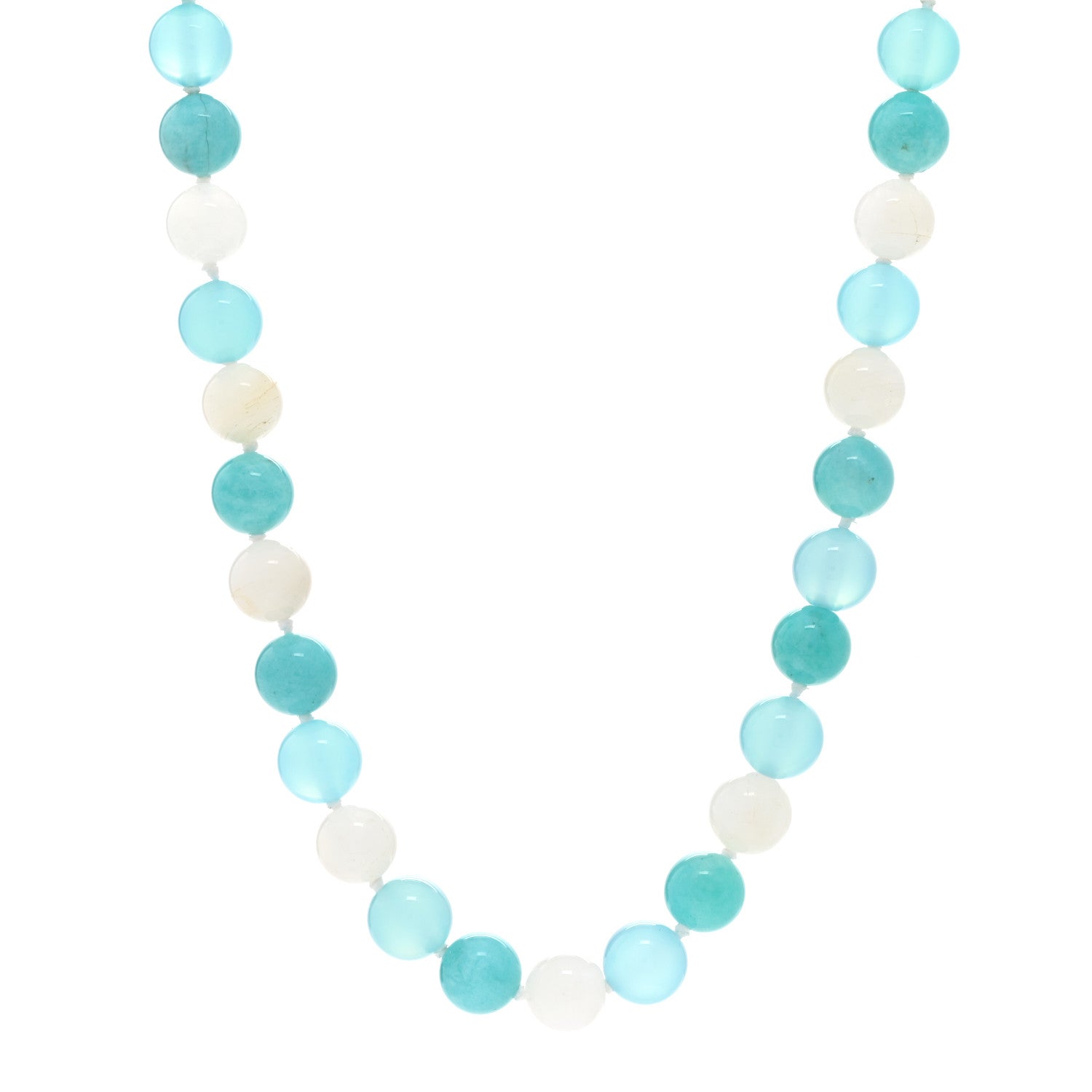 Tiffany Sterling Silver Rock Crystal Quartz Blue Chalcedony Amazonite Bead Necklace 1 of 4