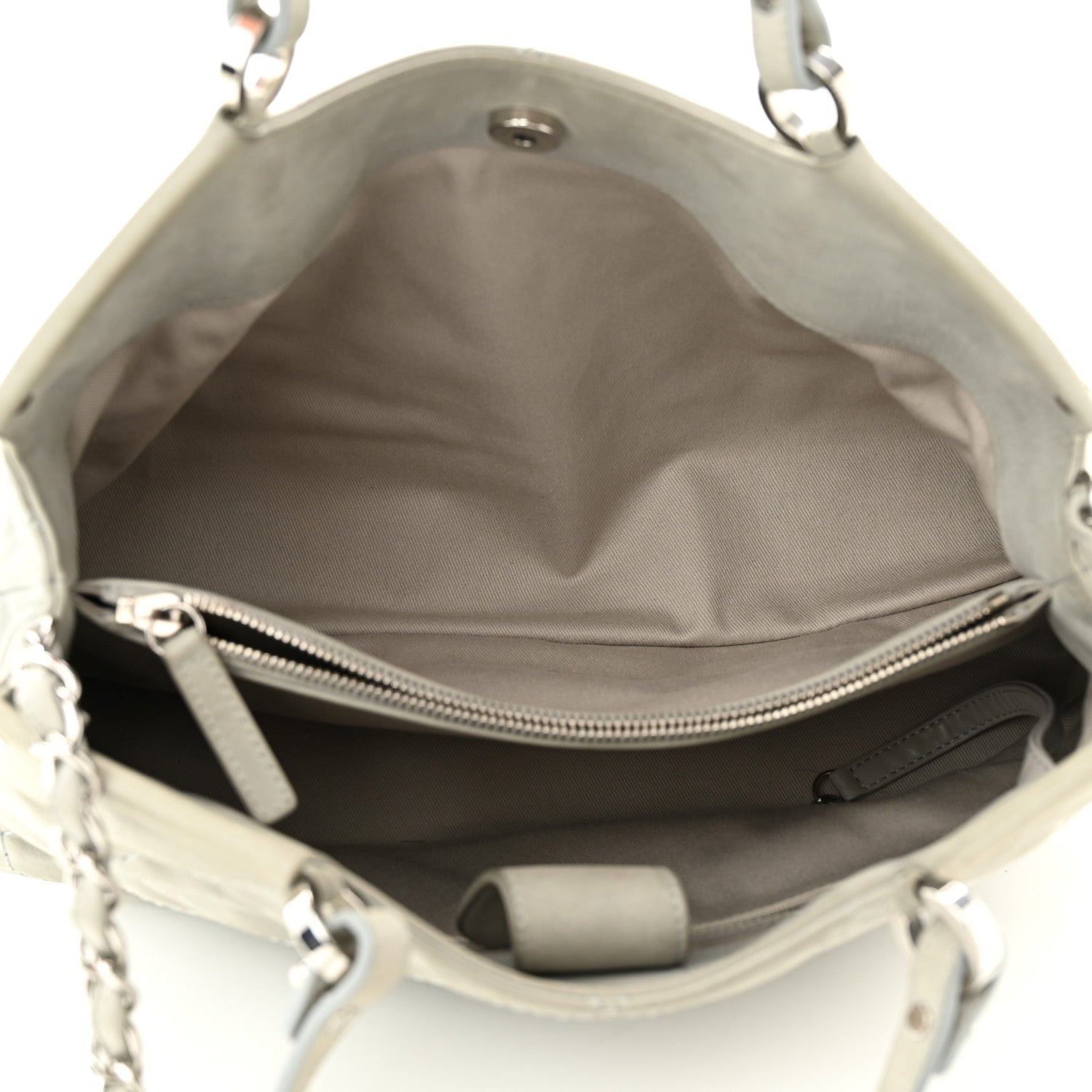 Chanel Iridescent Calfskin Diamond Stitched CC Shopping Tote Gris Clair 5 of 10