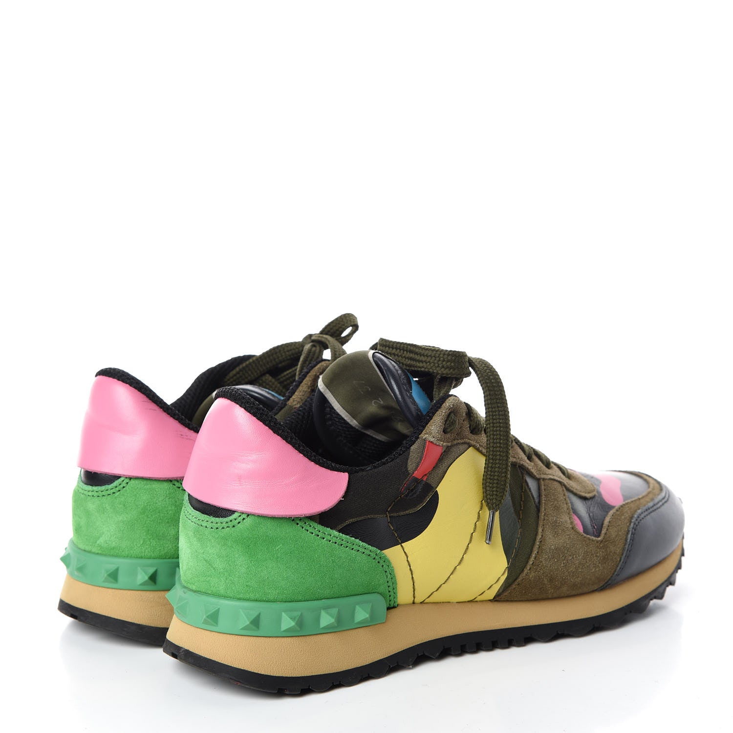 Valentino Garavani Nappa Suede Camouflage Womens Rockrunner Sneakers 37 Army Green Naples Yellow Ninphea 4 of 11