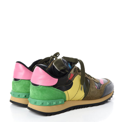 Valentino Garavani Nappa Suede Camouflage Womens Rockrunner Sneakers 37 Army Green Naples Yellow Ninphea 4 of 11