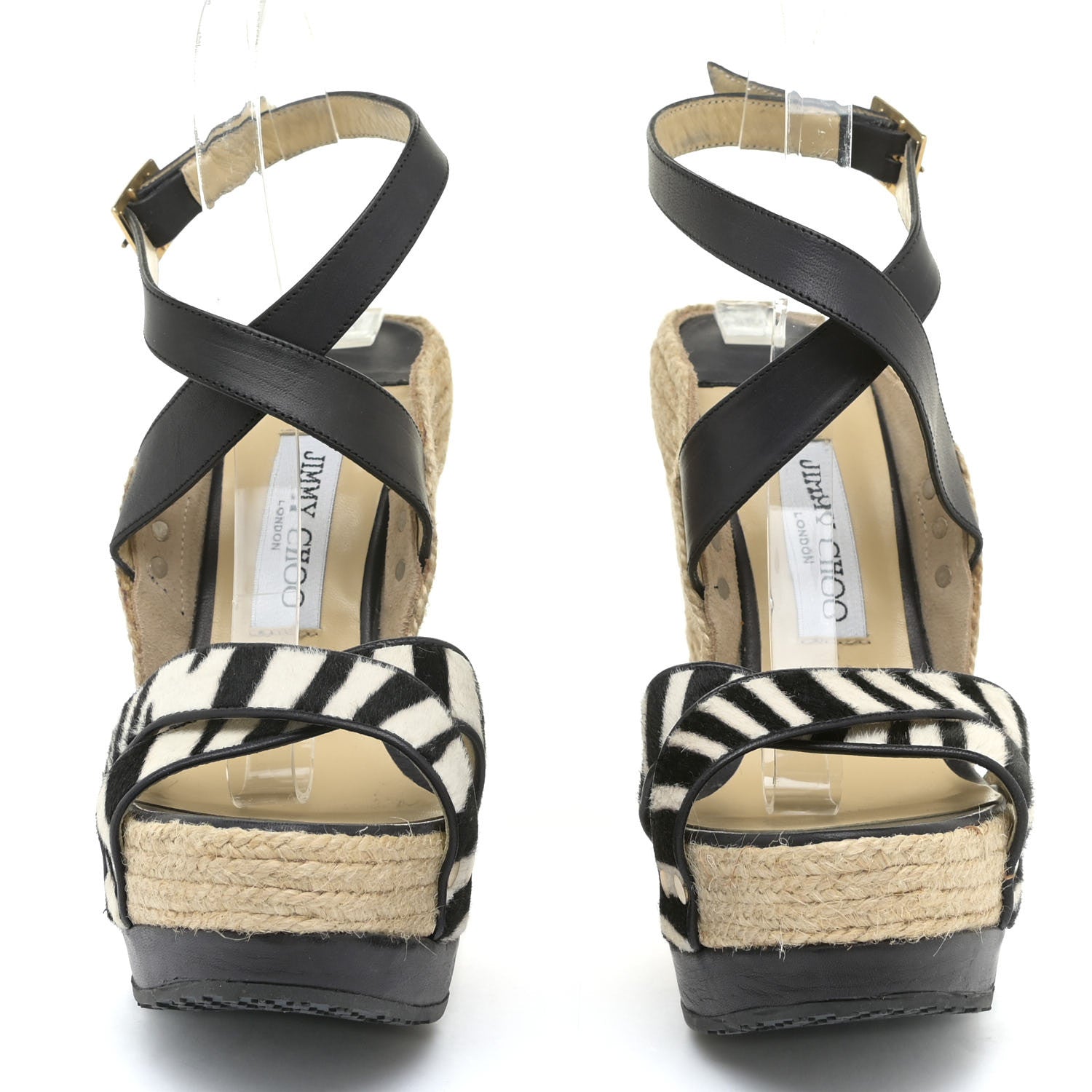 Jimmy Choo Pony Hair Zebra Print Papahi Espadrille Wedges 41 Black White 3 of 16