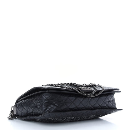 Chanel Calfskin Tweed Enchained XL Boy Flap Black 4 of 10