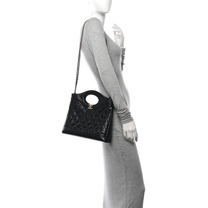 Chanel Shiny Crumpled Calfskin Quilted Small 31 Shopping Bag Black 2 of 12