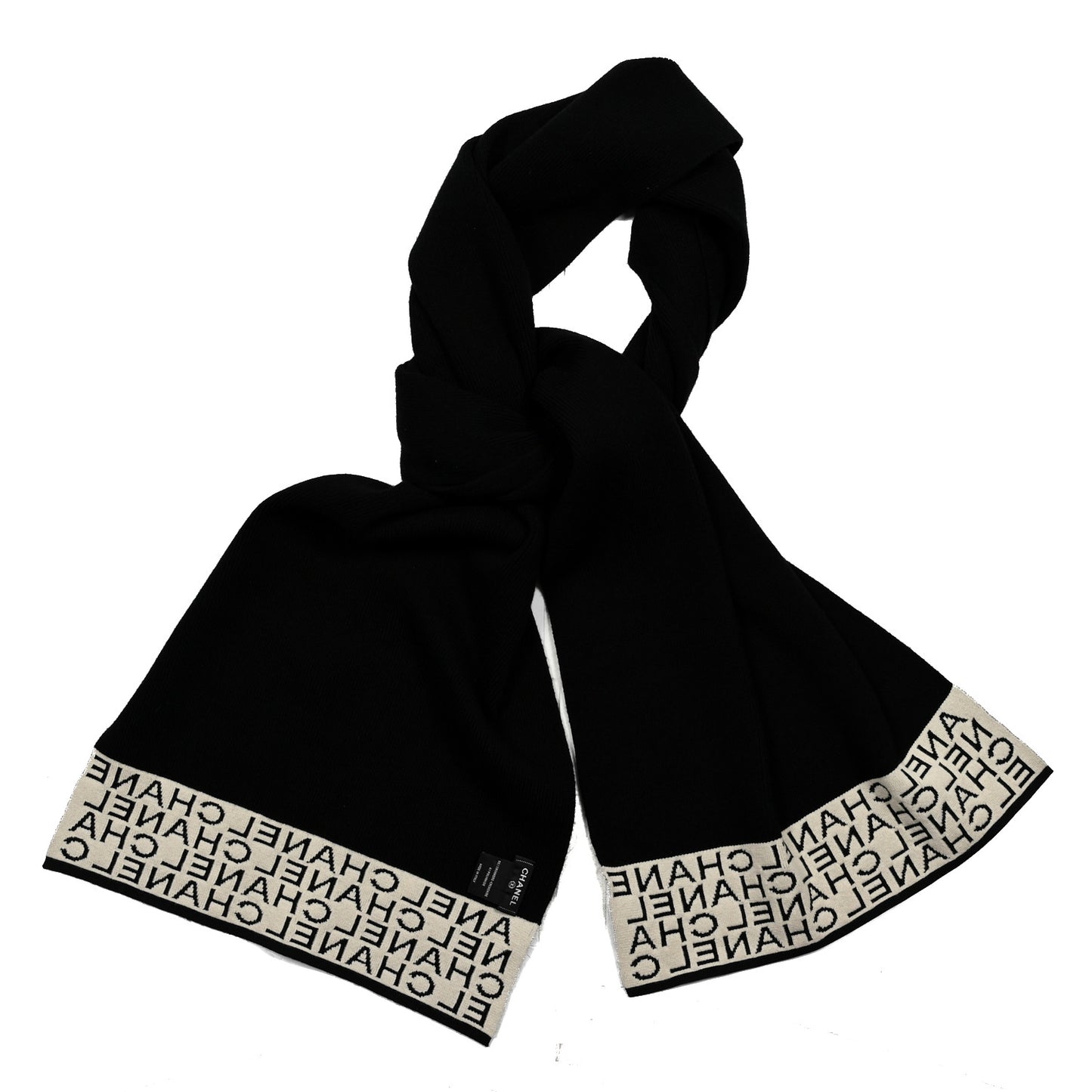 Cashmere Logo Scarf Black White