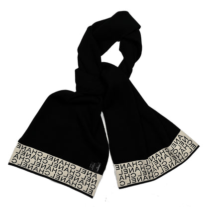 Chanel Cashmere Logo Scarf Black White 2 of 4