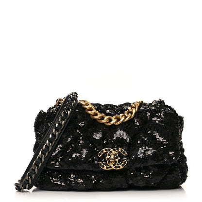 Chanel Sequin Quilted Medium Chanel 19 Flap Black 1 of 11