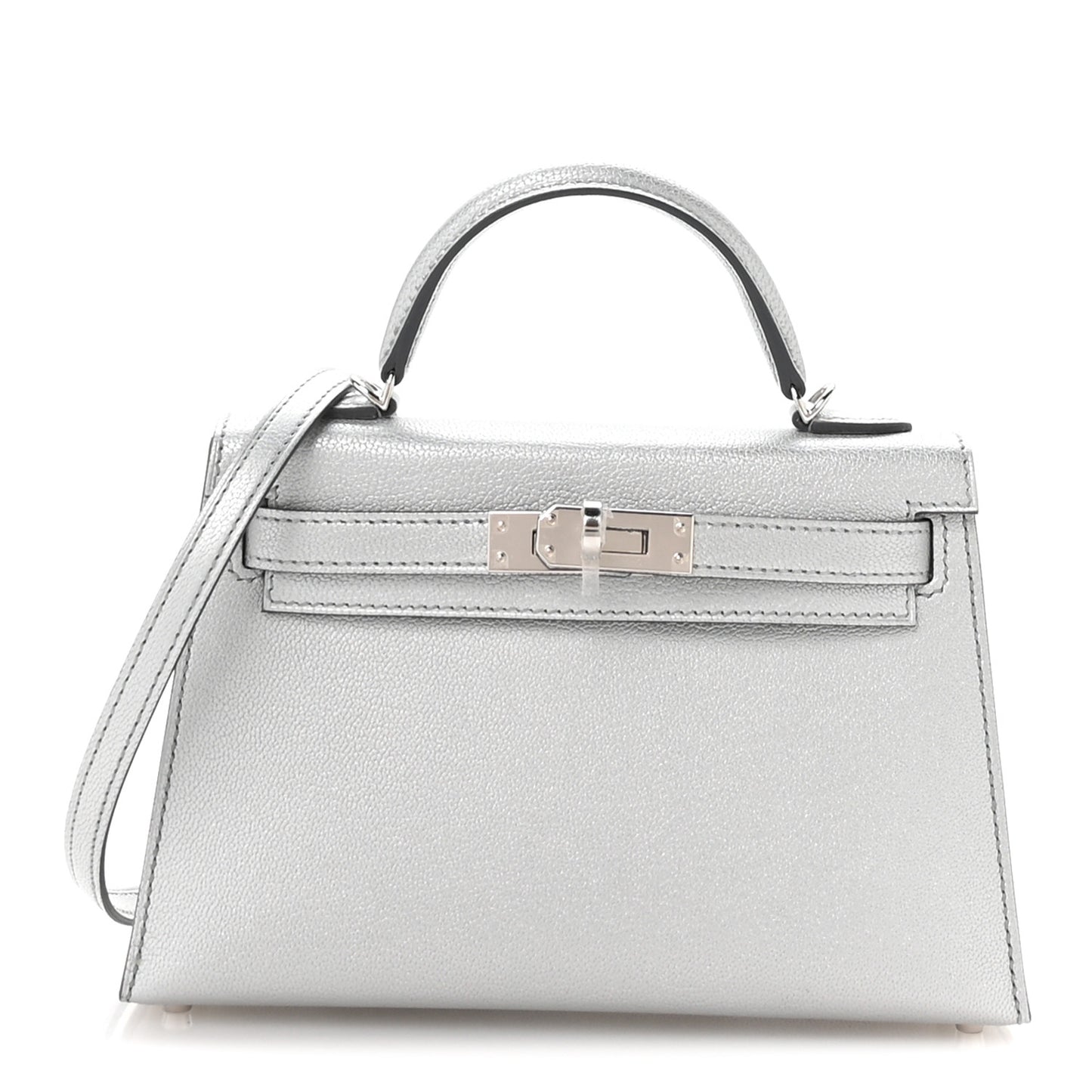 Metallic Chevre Chamkilight Mini Kelly Sellier 20 Argent