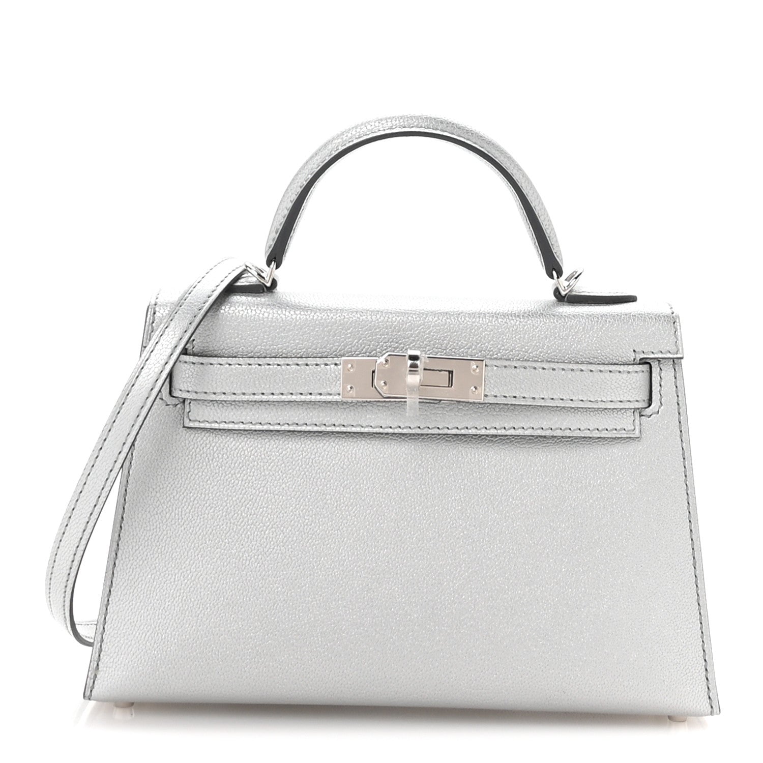 Hermes Metallic Chevre Chamkilight Mini Kelly Sellier 20 Argent 1 of 11