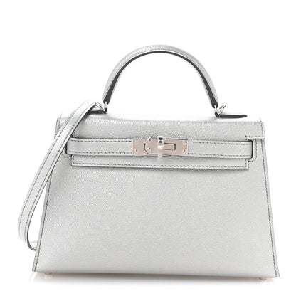 Hermes Metallic Chevre Chamkilight Mini Kelly Sellier 20 Argent 1 of 11
