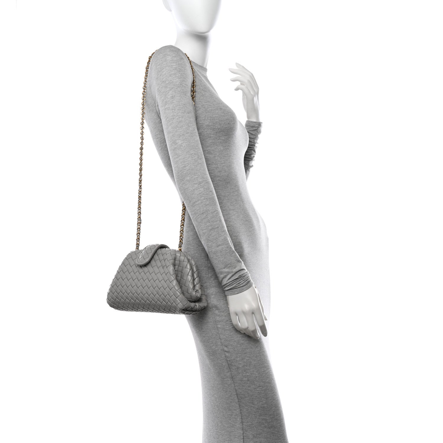 Bottega Veneta Nappa Intrecciato Small The Lauren 1980 Clutch With Chain Sterling 2 of 10
