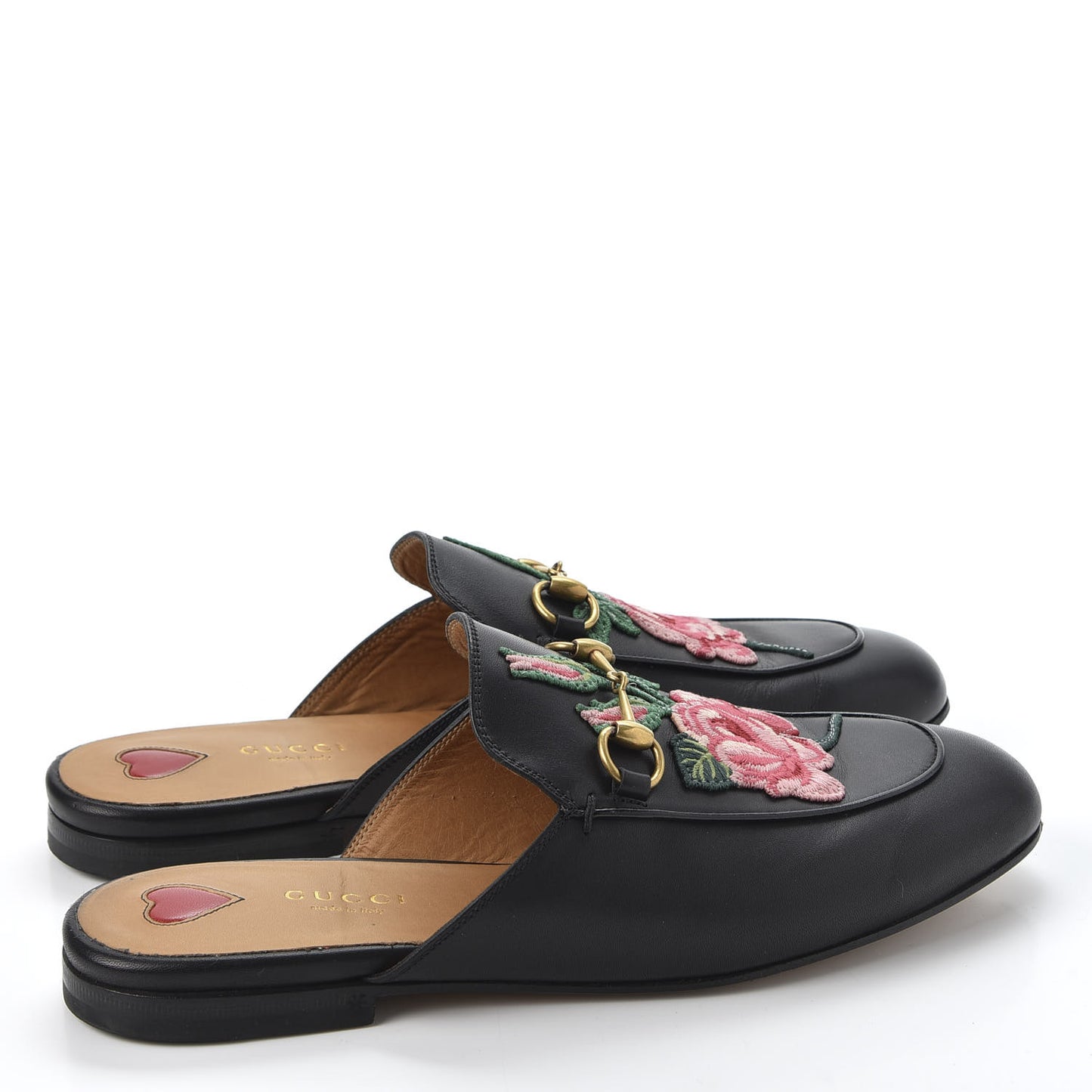 Calfskin Flower Embroidered Womens Princetown Slippers 38 Black