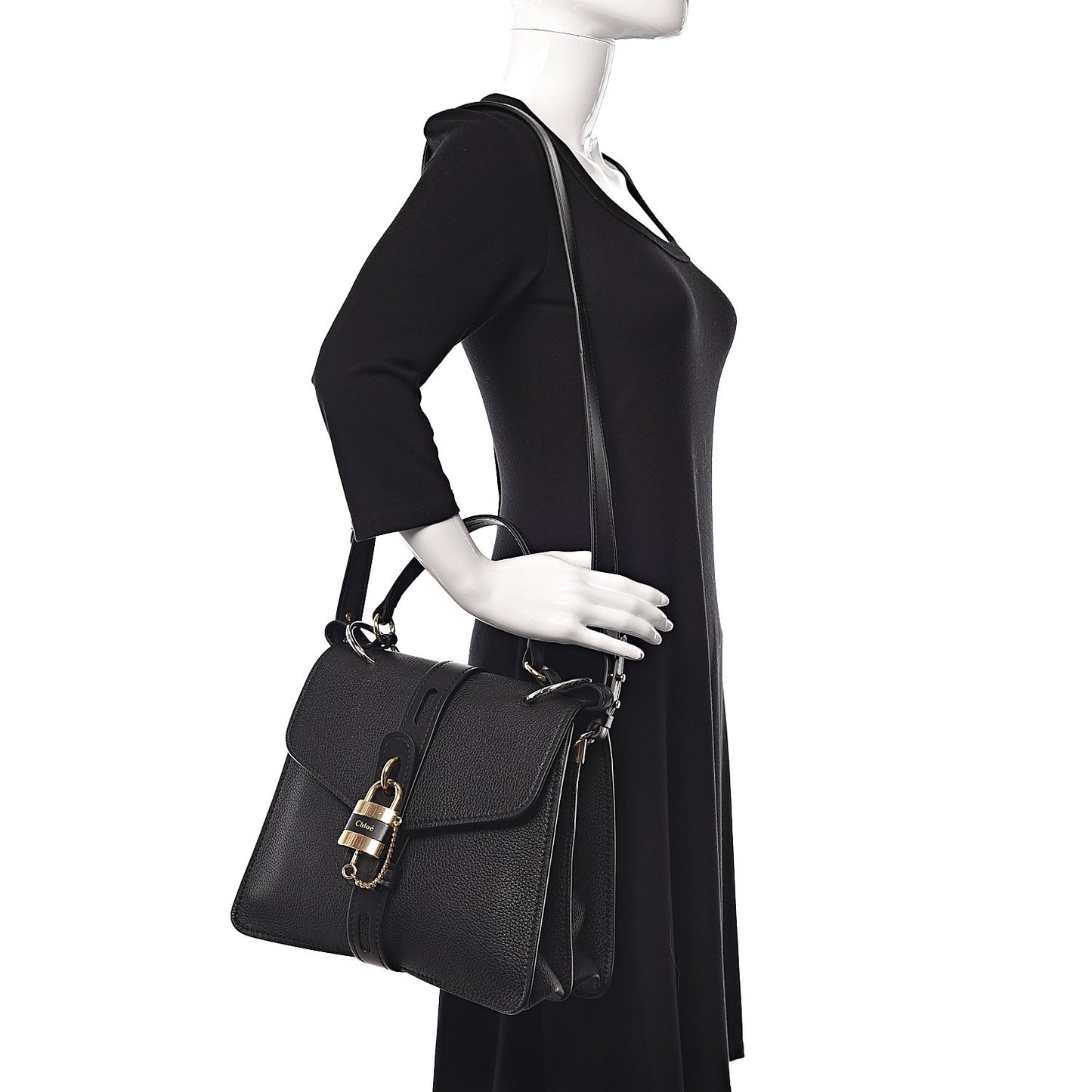 Grained Calfskin Medium Aby Day Shoulder Bag Black