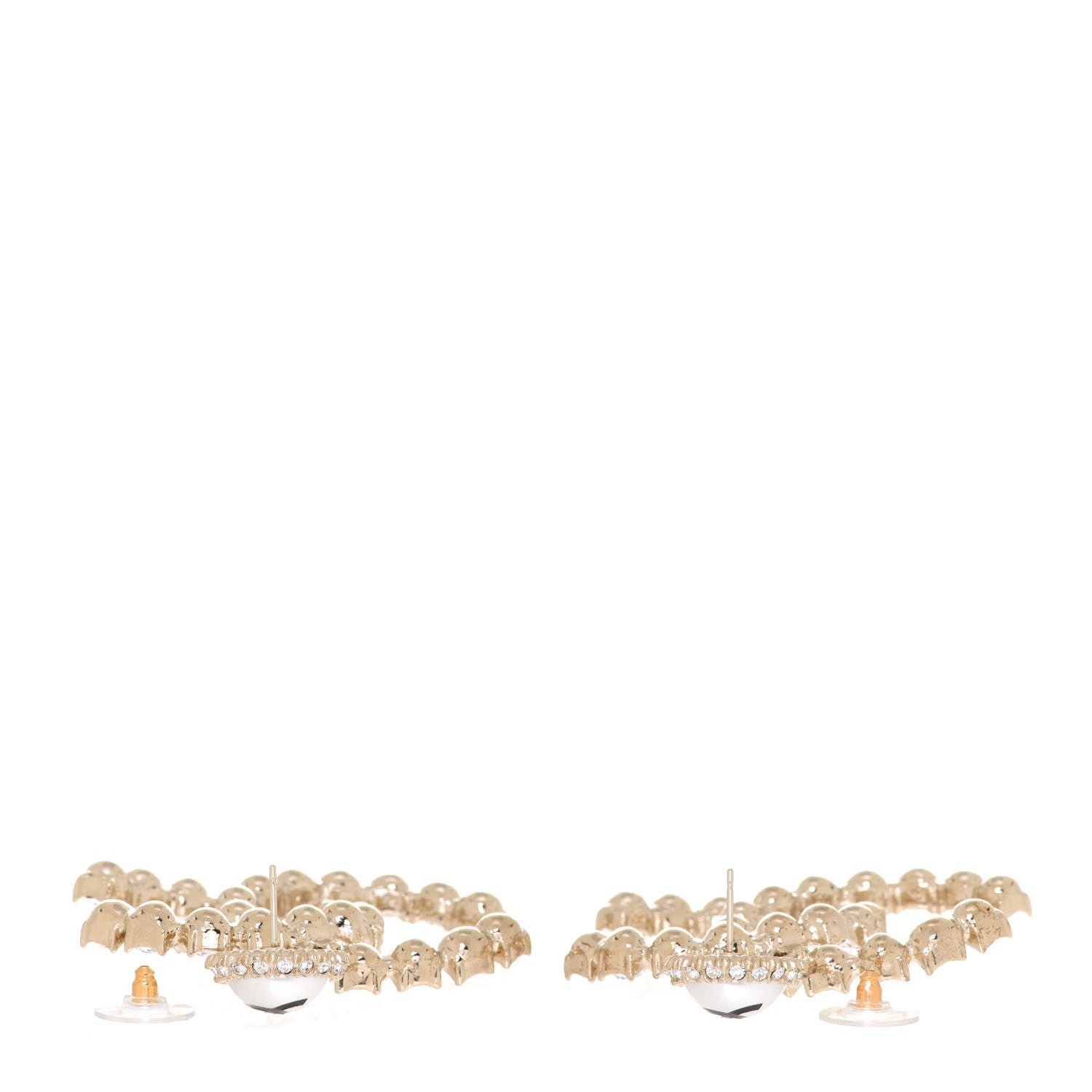 Chanel Crystal Pearl Large CC Drop Earrings Light Gold 3 of 5