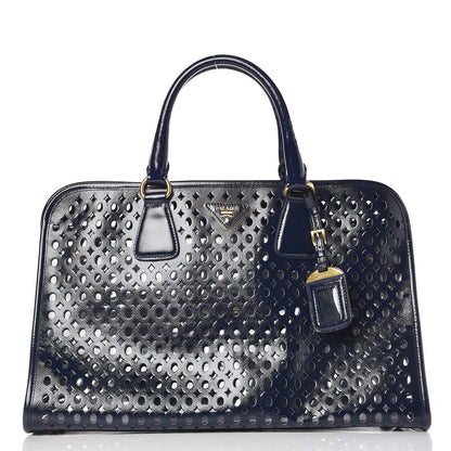 Prada Saffiano Vernice Perforated Tote Royal 3 of 10