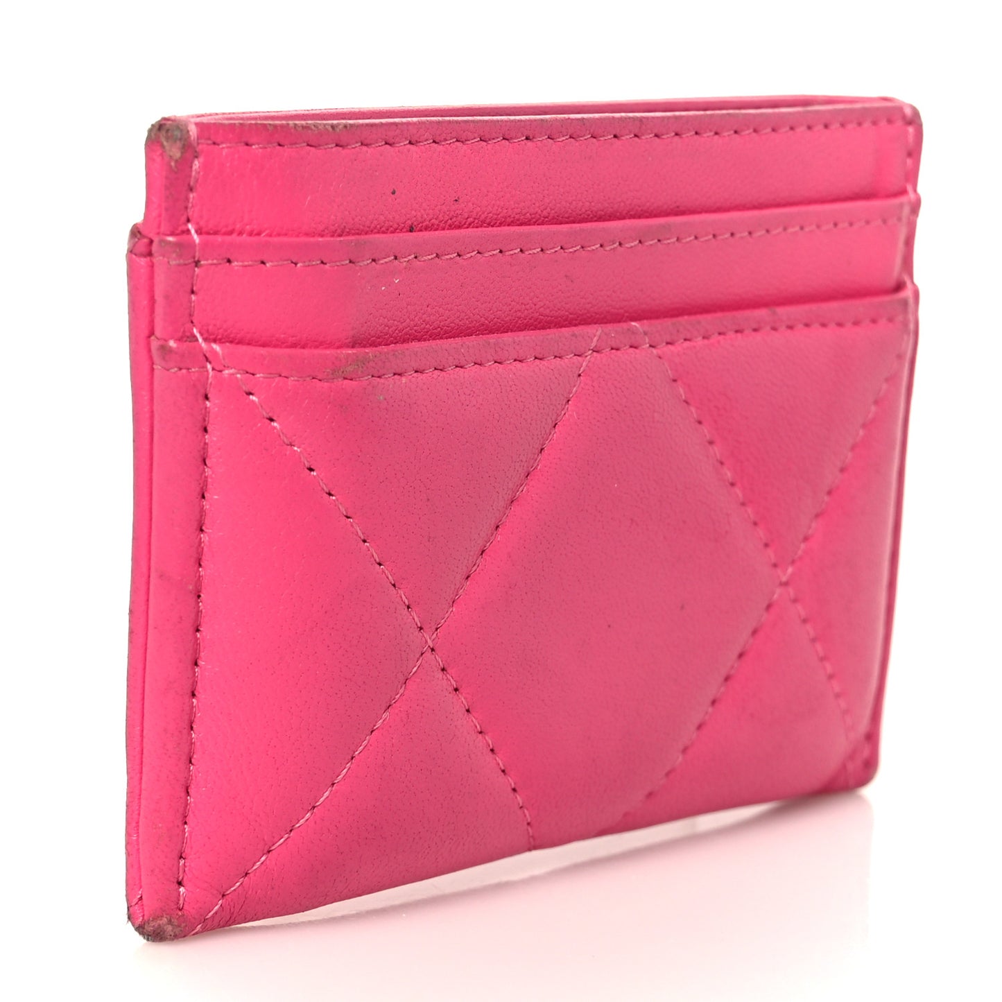Shiny Goatskin Quilted 19 Card Holder Dark Pink