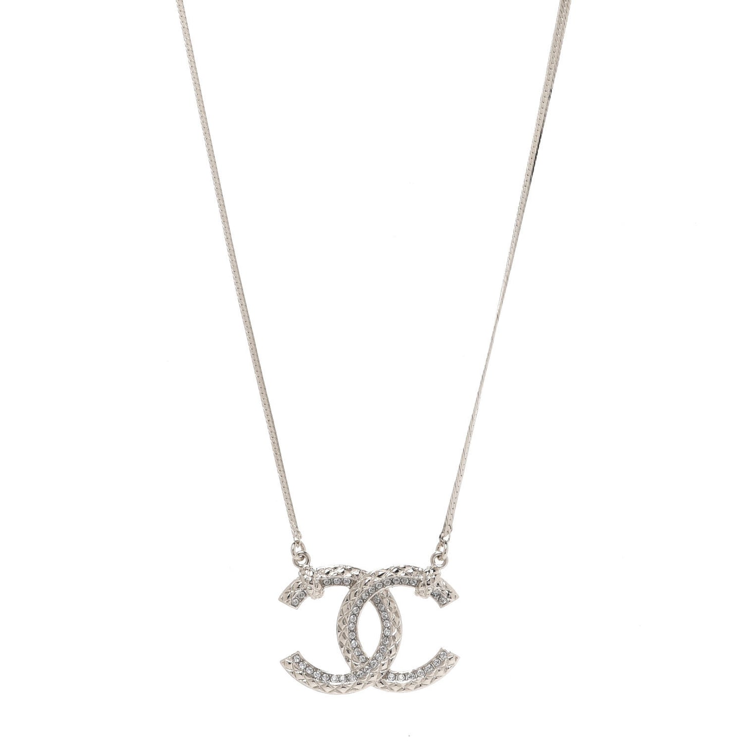 Crystal Textured CC Pendant Necklace Gold