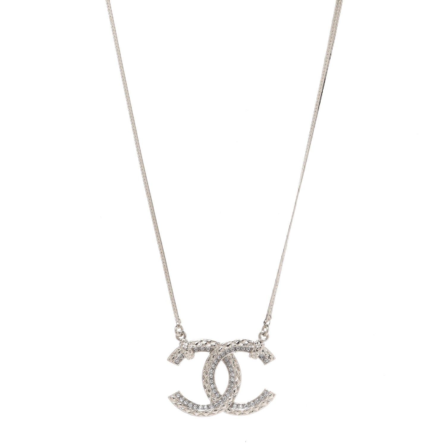 Chanel Crystal Textured CC Pendant Necklace Gold 1 of 6